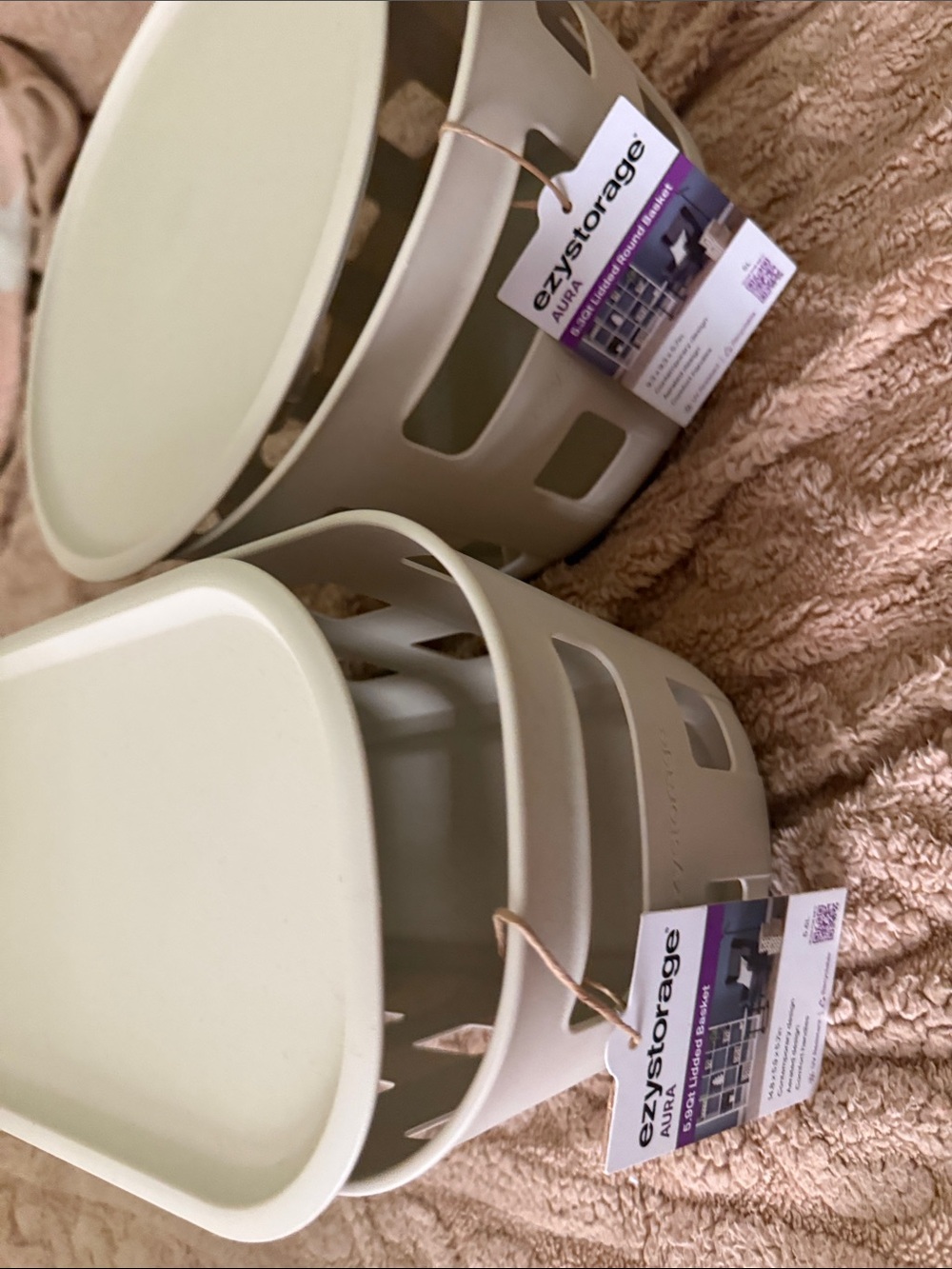 Cream Plastic Storage Bins with Lids - Set of 2
